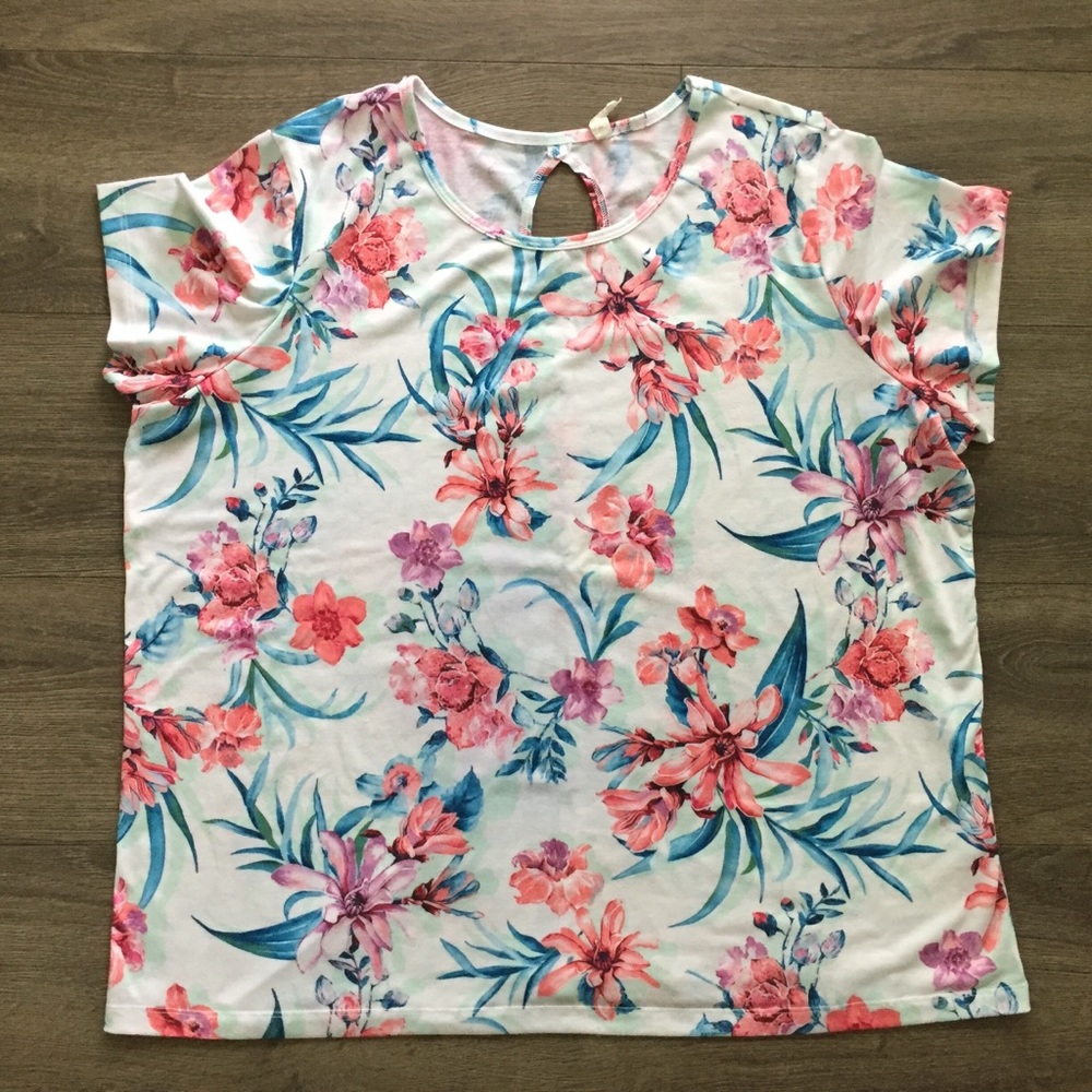 Ideology Floral Print Short Sleeve Top Women's Size 3X